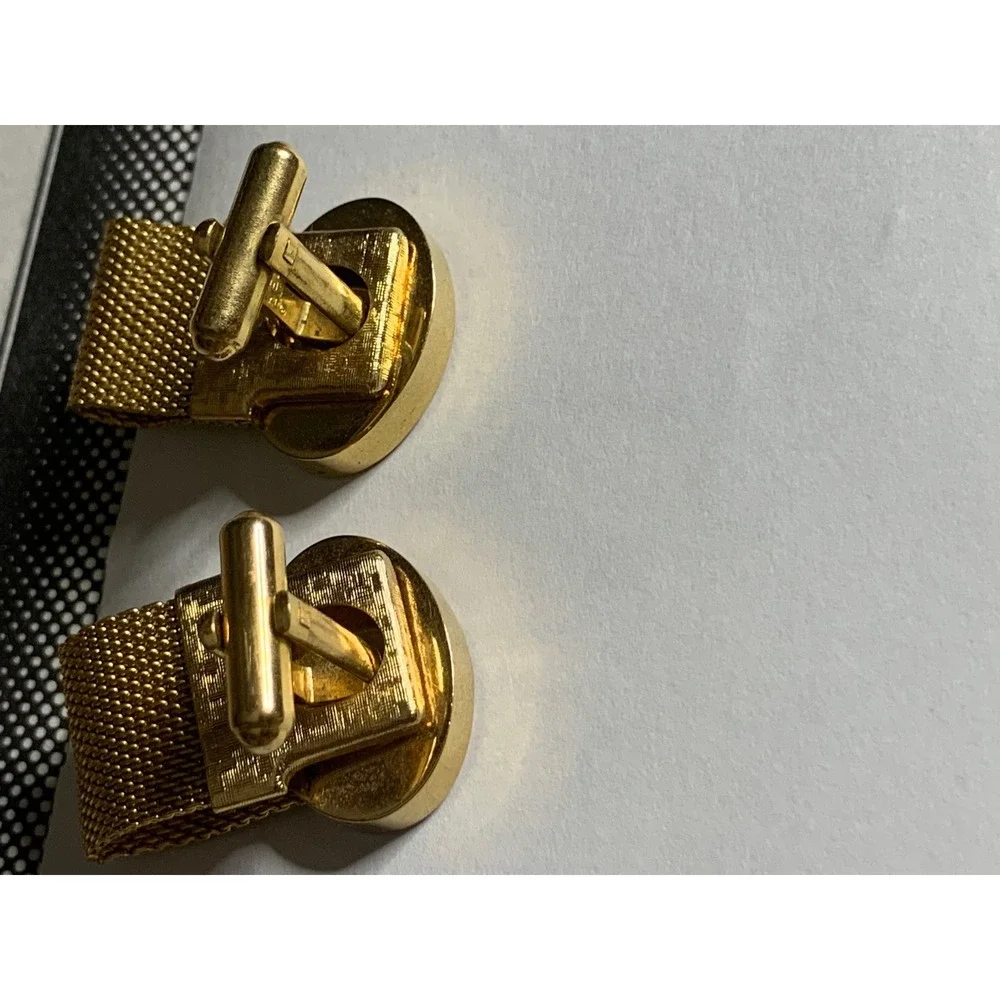 Gold Tone Oval Mesh‎ Cufflinks Textured Classic Vintage Mens Jewelry